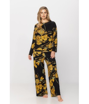 Conjunto pijama mujer micromodal negro y amarillo vista frontal
